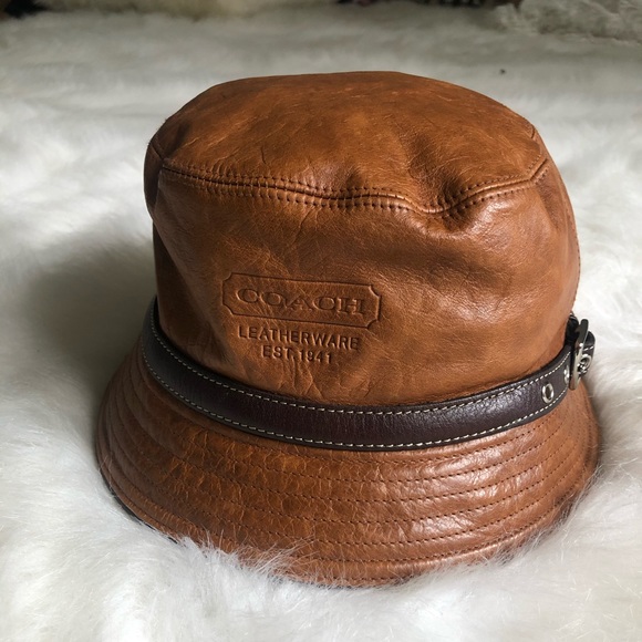 brown leather bucket hat